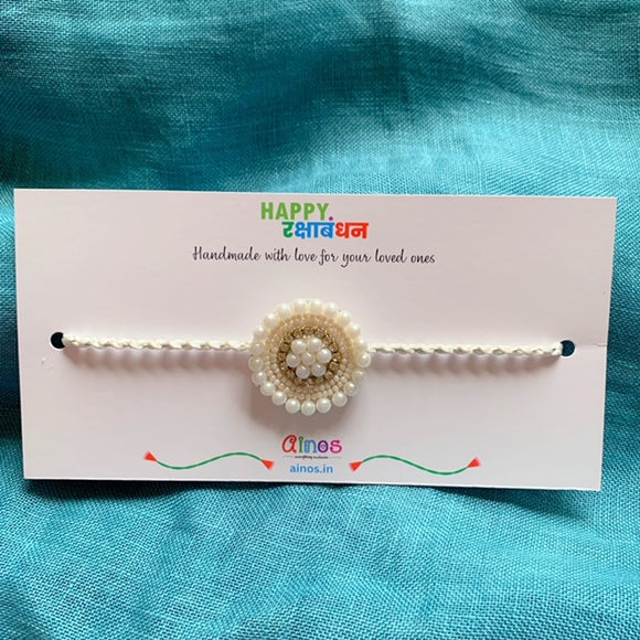 White Beads Round Rakhi