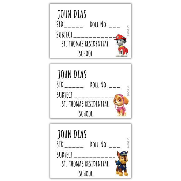 Paw Patrol Book Labels