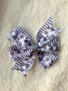 Grey Hearts Pinwheel Bow