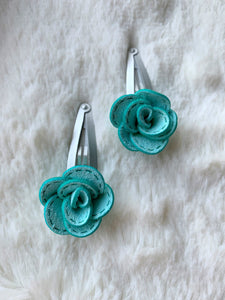 Aqua Suede Rose Silver Snap clips