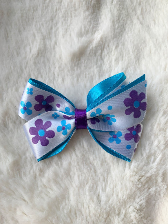 Blue with Purple flowers Bow