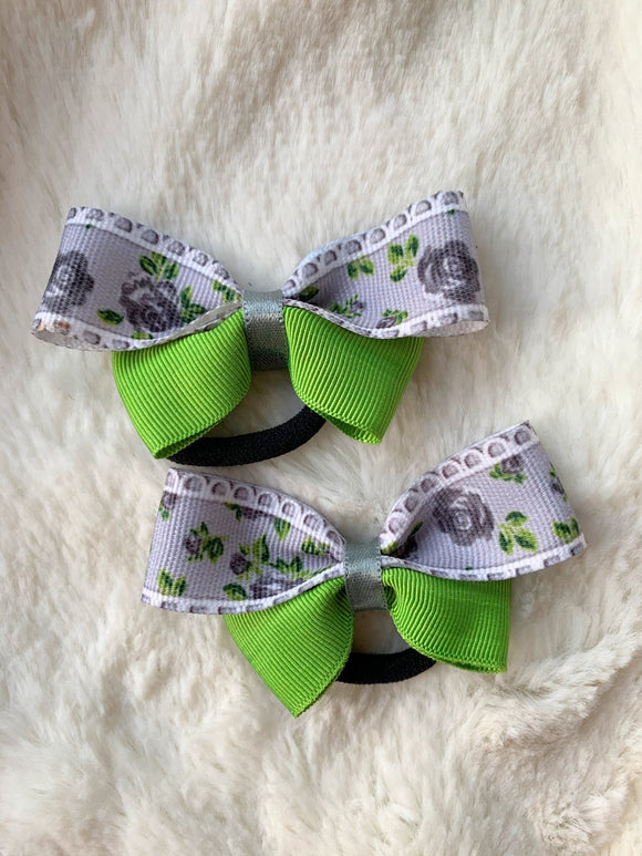 Grey and Green Butterfly Hair Ties