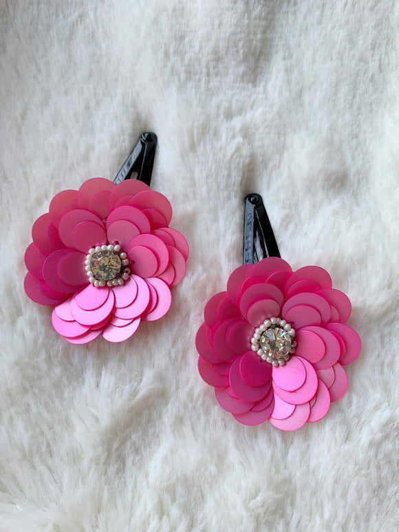 Handmade Big Pink Flower Snap Clips