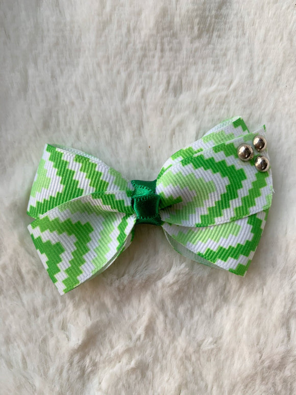 Green Chevron Small Bow