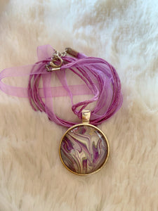 Lavender, White with a Pinch of Green Pendant Necklace