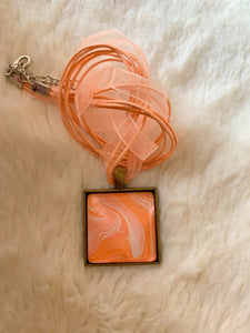 Orange Sea Square Pendant Necklace