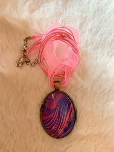 Blue and Pink Layers Big Reversible Pendant Necklace