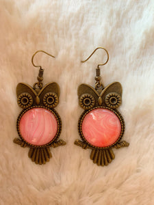 Pink Owls Fluid Art Earrings