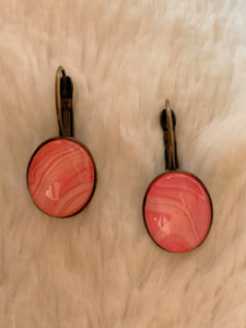 Pink Oval Earrings with French Lever