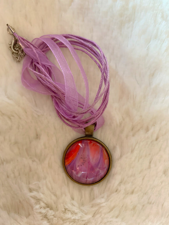 Lavender and Red Pendant Necklace