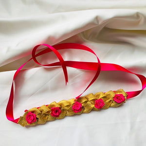 Gold and Fuchsia Pink Weaved Choker Necklace cum Headband