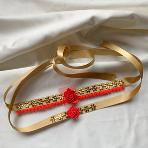 Gold and Red Choker Necklace/Headband cum Bracelet