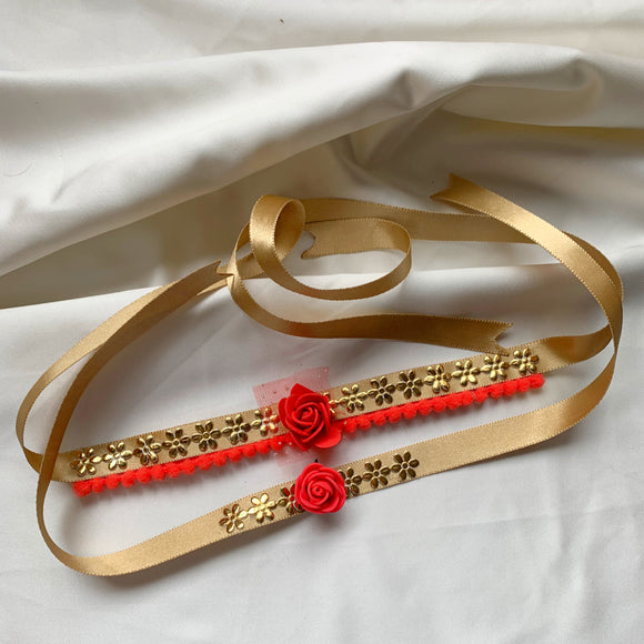 Gold and Red Choker Necklace/Headband cum Bracelet