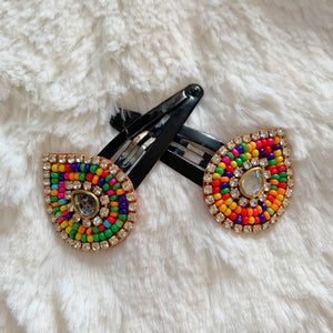 Ethnic Multicolored Droplet Motif Snap Clips