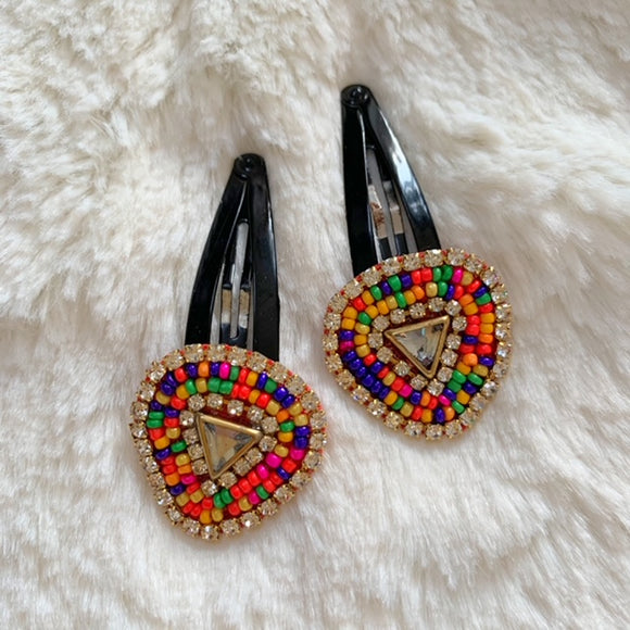 Ethnic Multicolored Triangle Motif Snap Clips