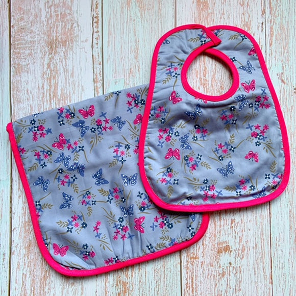 Flowers and Butterflies Bib & Burp Set