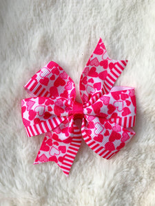 Fuchsia Pink Hearts Pinwheel Bow