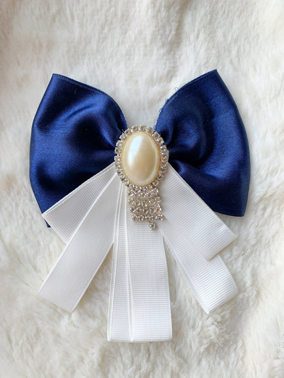 Navy and Cream Bow with Pearl and stones