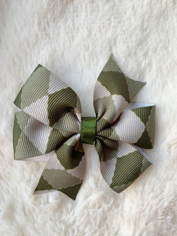 Olive Green Diamond Pinwheel Bow