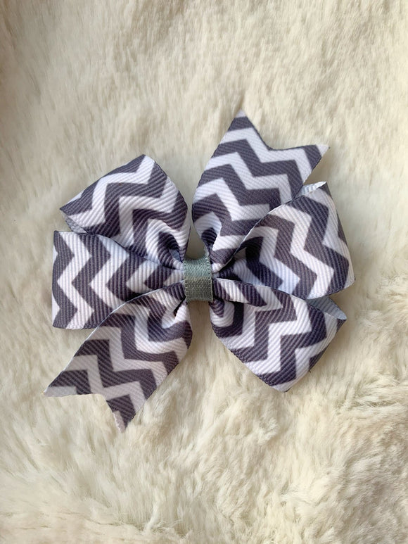 Grey Chevron Pinwheel Bow