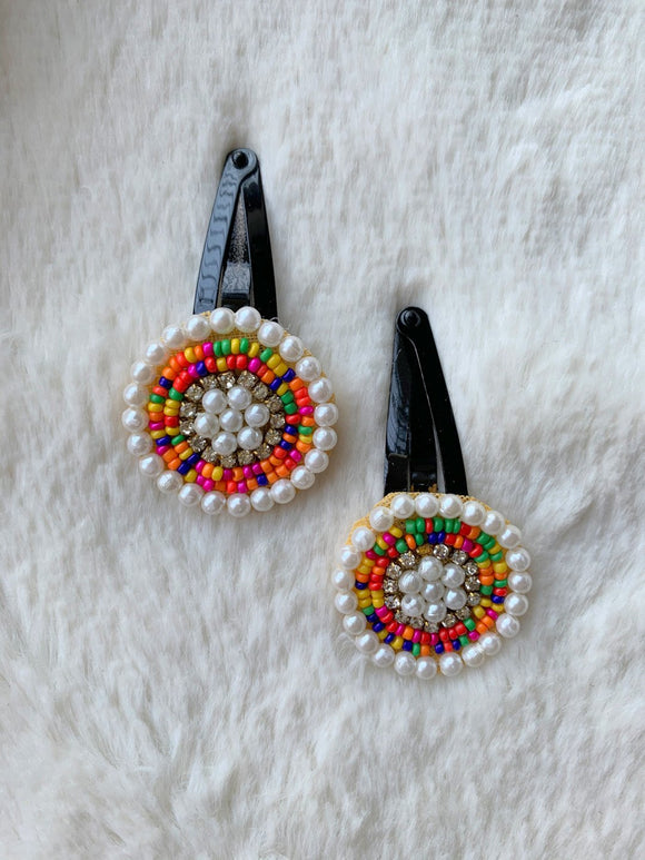 Ethnic Multicolored Round Motif Snap Clips