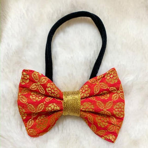 Orange and Gold Pure Brocade Silk Bow Headband